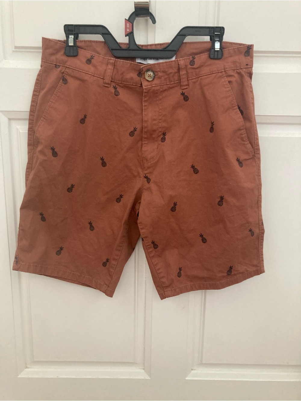 Paper Denim & Cloth Rust Pineapple-Embroidered Flat Front Shorts